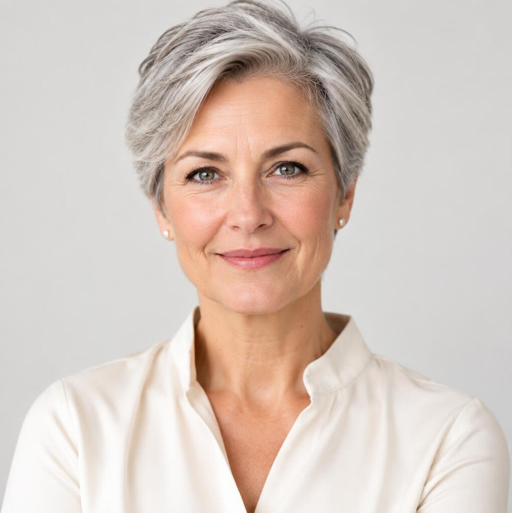 Studio portrait of a 50 year old German woman, voice trainer