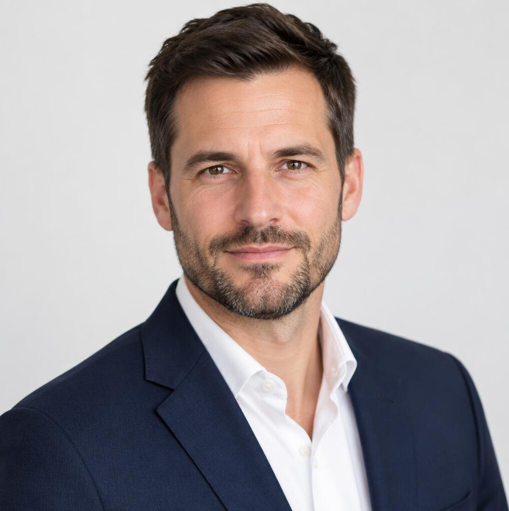 Studio portrait of a 38 year old German man, rhetoric coach